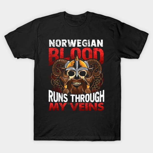 Norwegian Blood Runs Through My Veins Viking T-Shirt by E